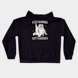 Even Baddies Get Saddies Retro Cat Mental Health Kids Hoodie